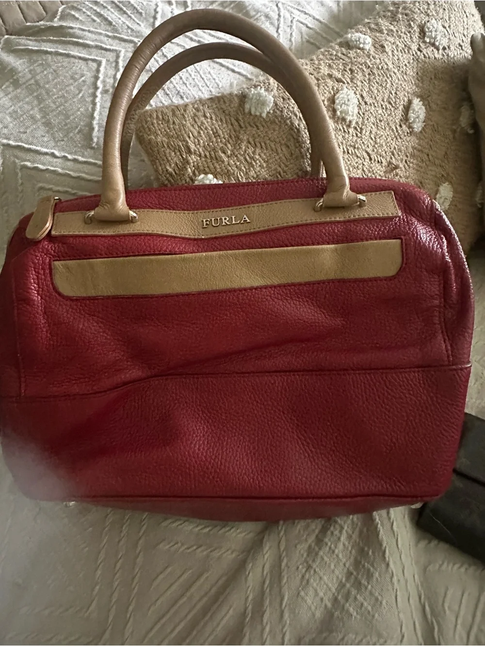 Furla Red Satchel with Tan Trim